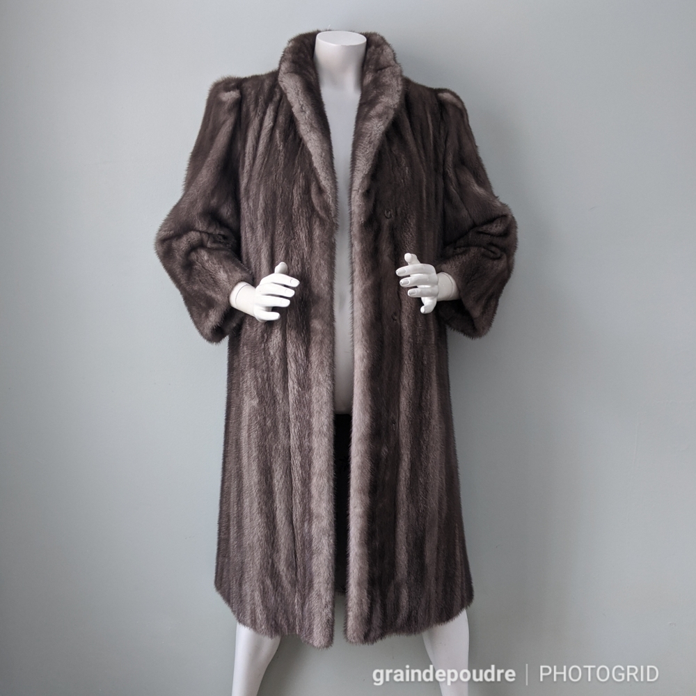 Vintage Silver Blue Mink Fur Coat Puff Strong Shoulder S M - Picture 7 of 9